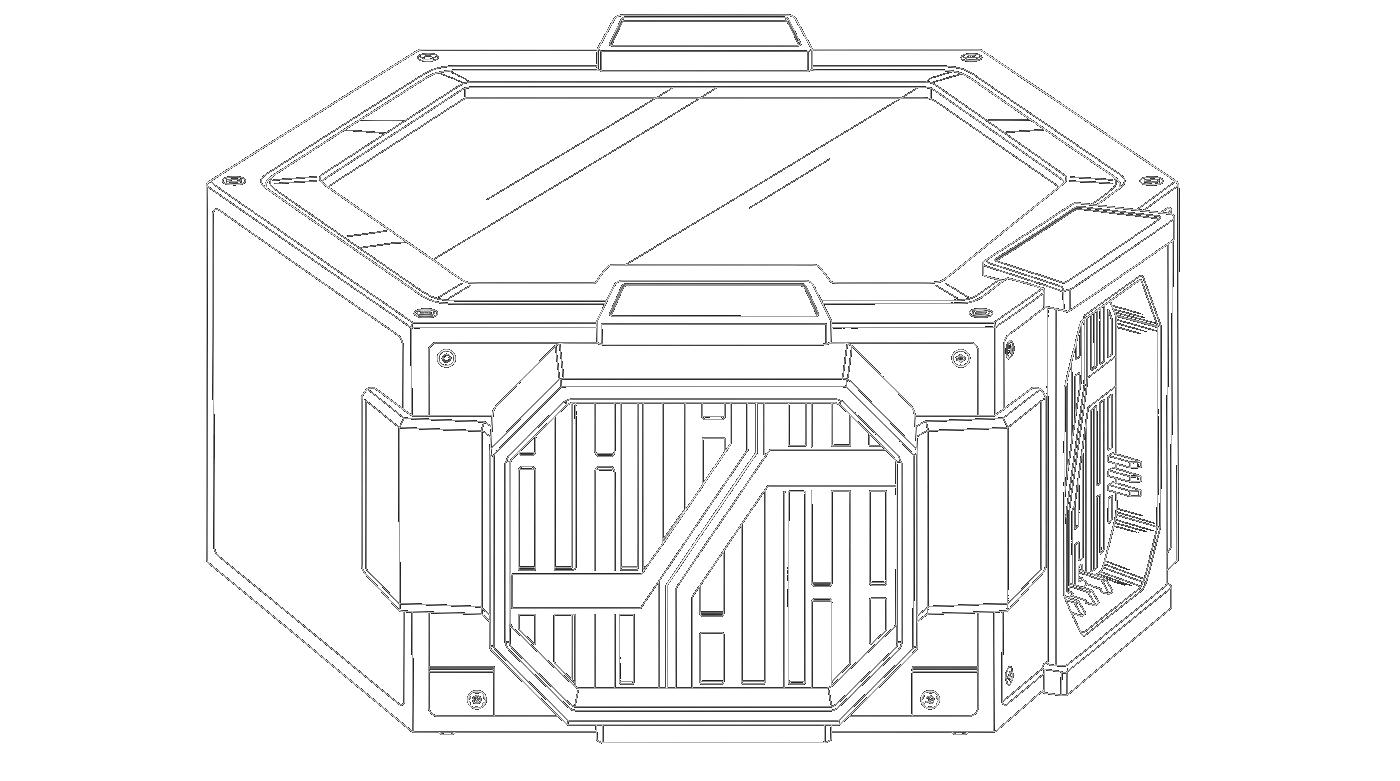 HEX container front view with the hexagonal male/female docking adapter face