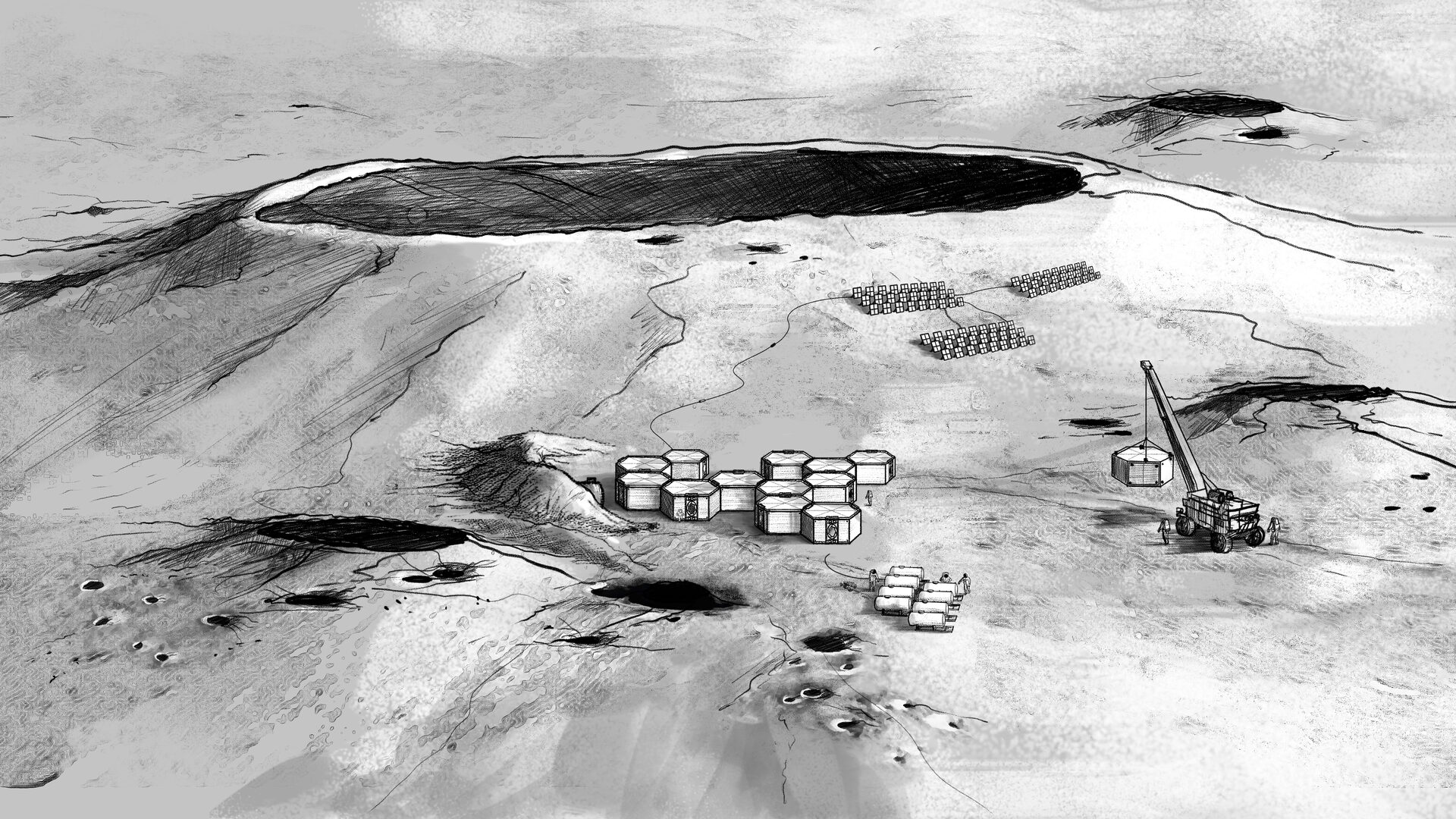 HEX container habitat concept on a planetary surface