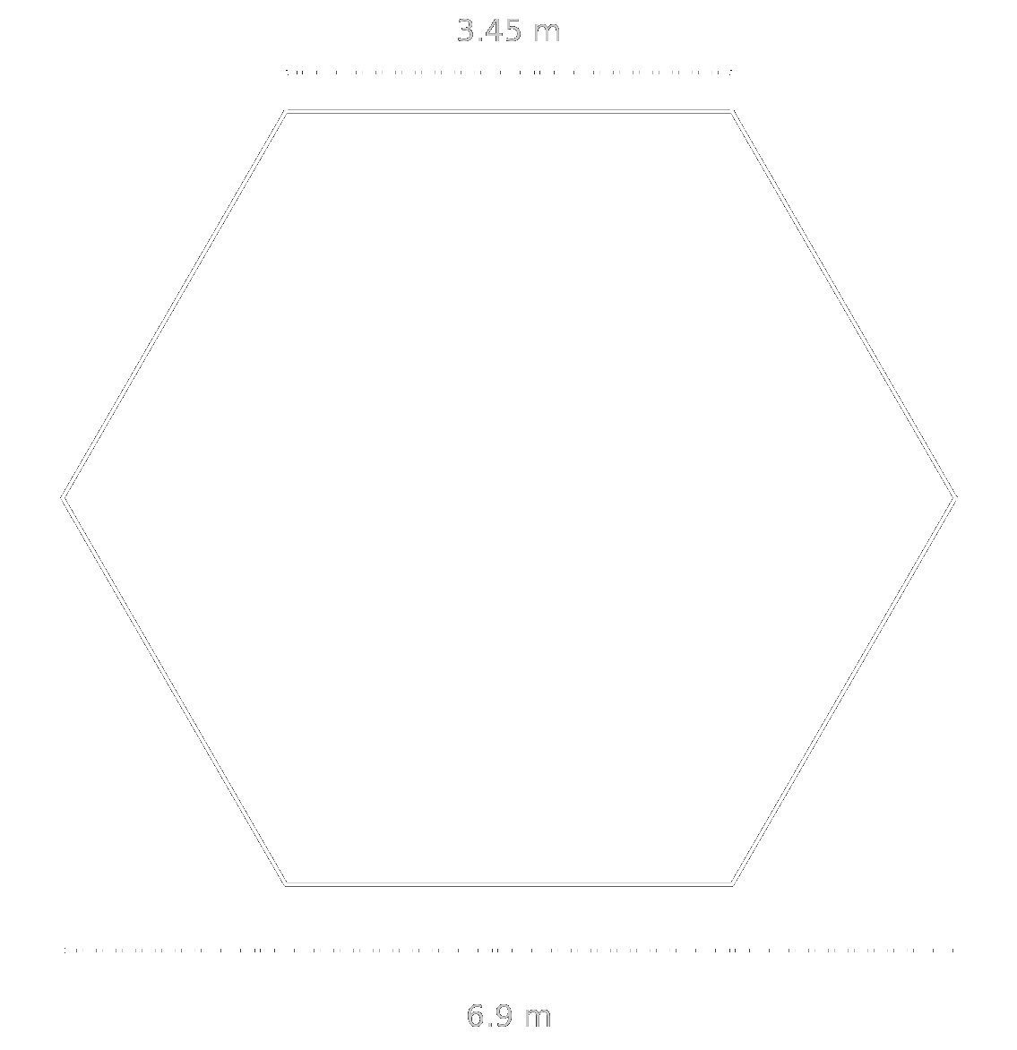 Hexagon geometry, 3.45 m edge and 6.9 m vertex-to-vertex